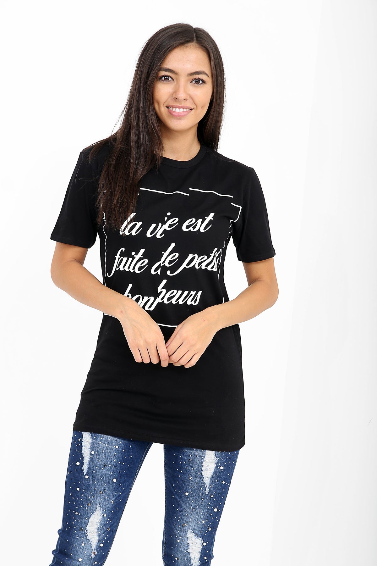 Distorted Slogan Printed T Shirt