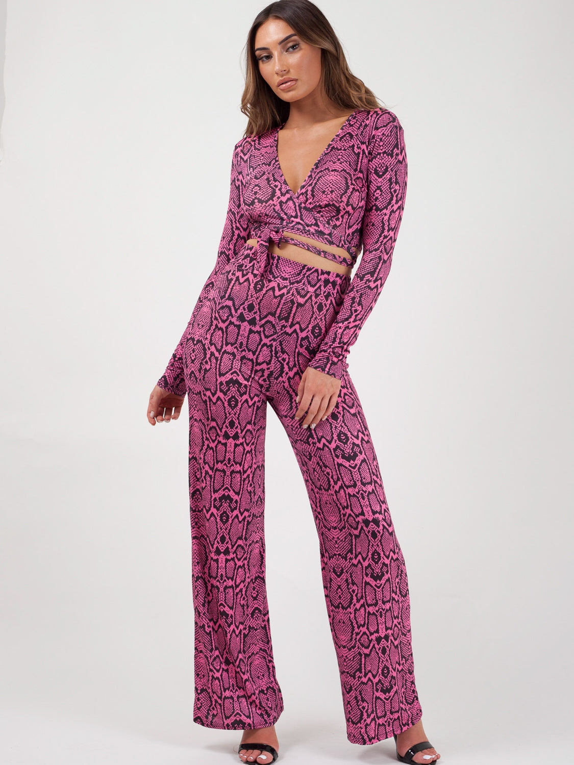 Snake Print Wrap Crop Top & Trouser Co-ord