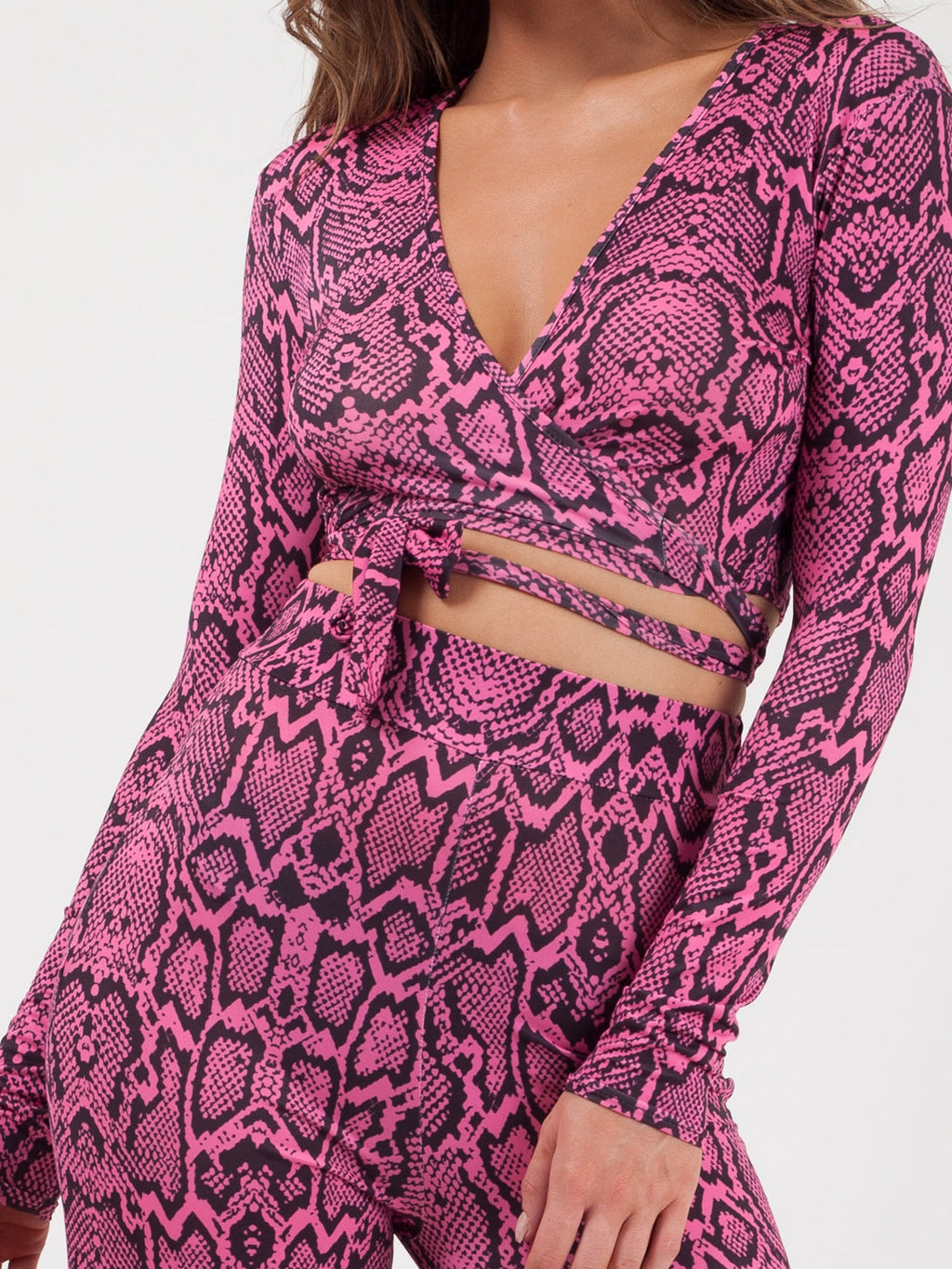 Snake Print Wrap Crop Top & Trouser Co-ord