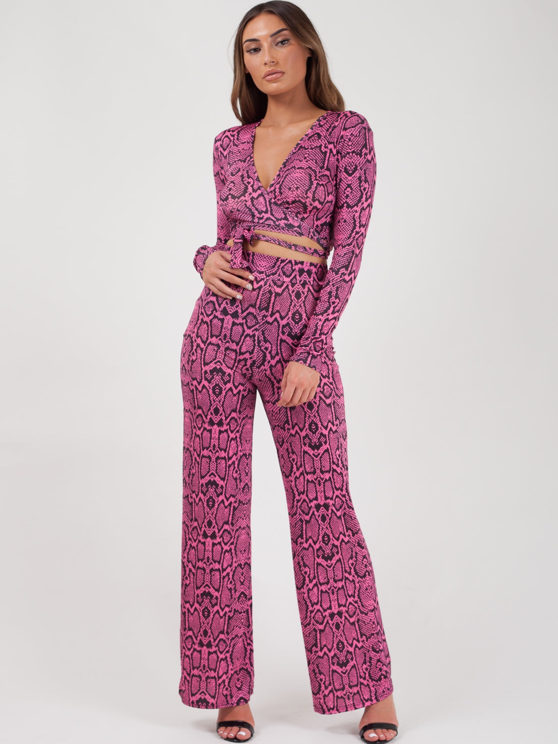 Snake Print Wrap Crop Top & Trouser Co-ord