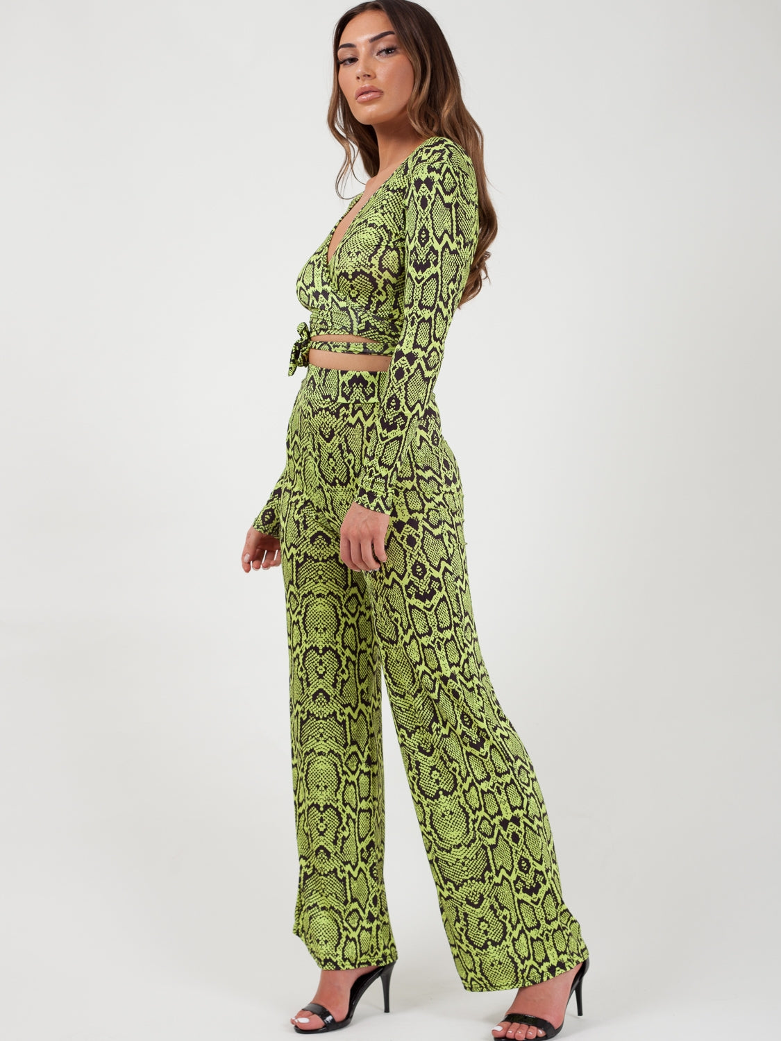 Snake Print Wrap Crop Top & Trouser Co-ord