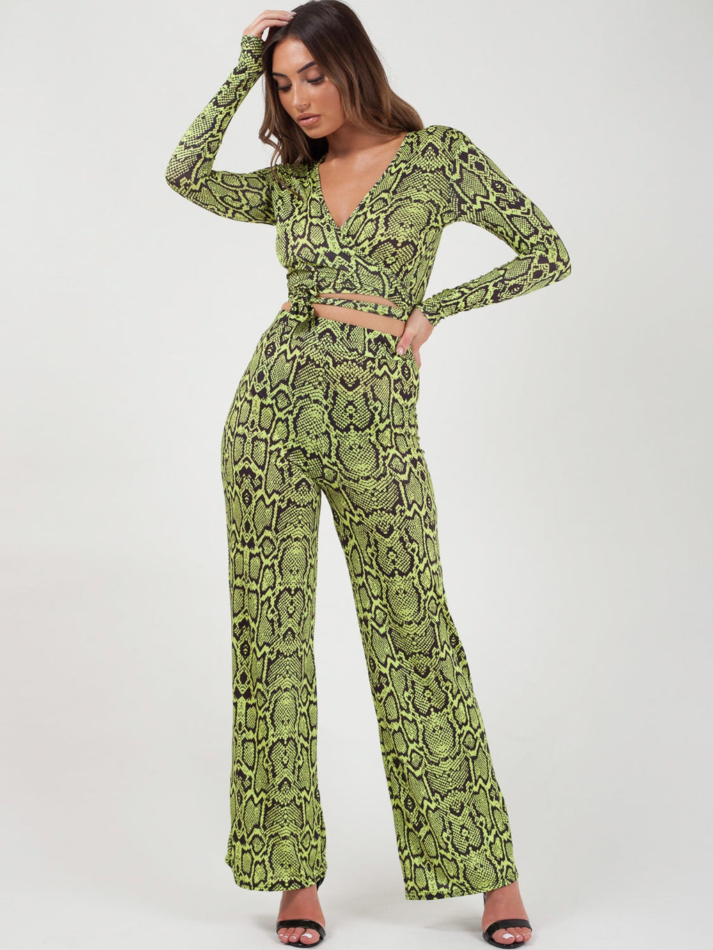 Snake Print Wrap Crop Top & Trouser Co-ord