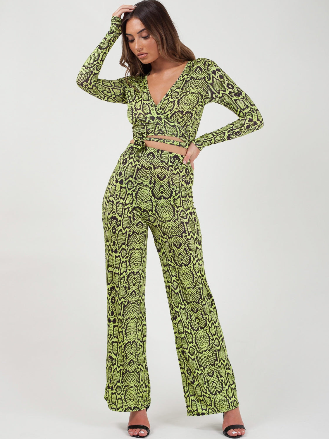 Snake Print Wrap Crop Top & Trouser Co-ord
