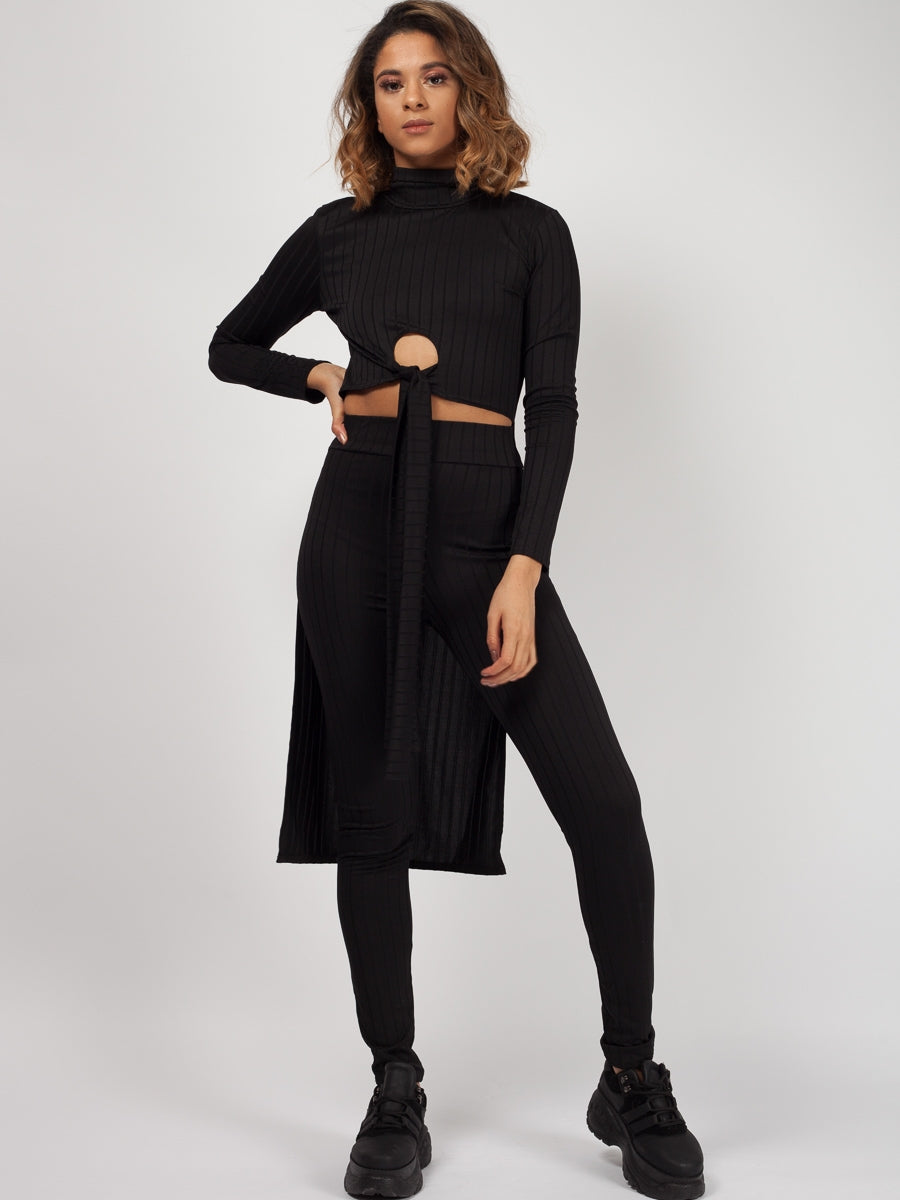 Dip Hem Crop Top & Trouser Ribbed Co-ord