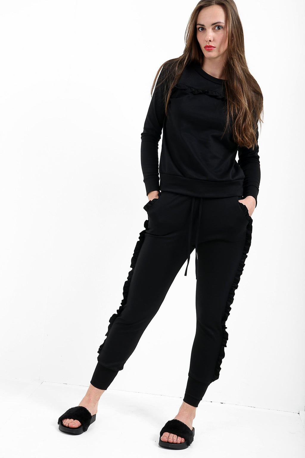 Ruffle Frill Top And Jogger Lounge Suit