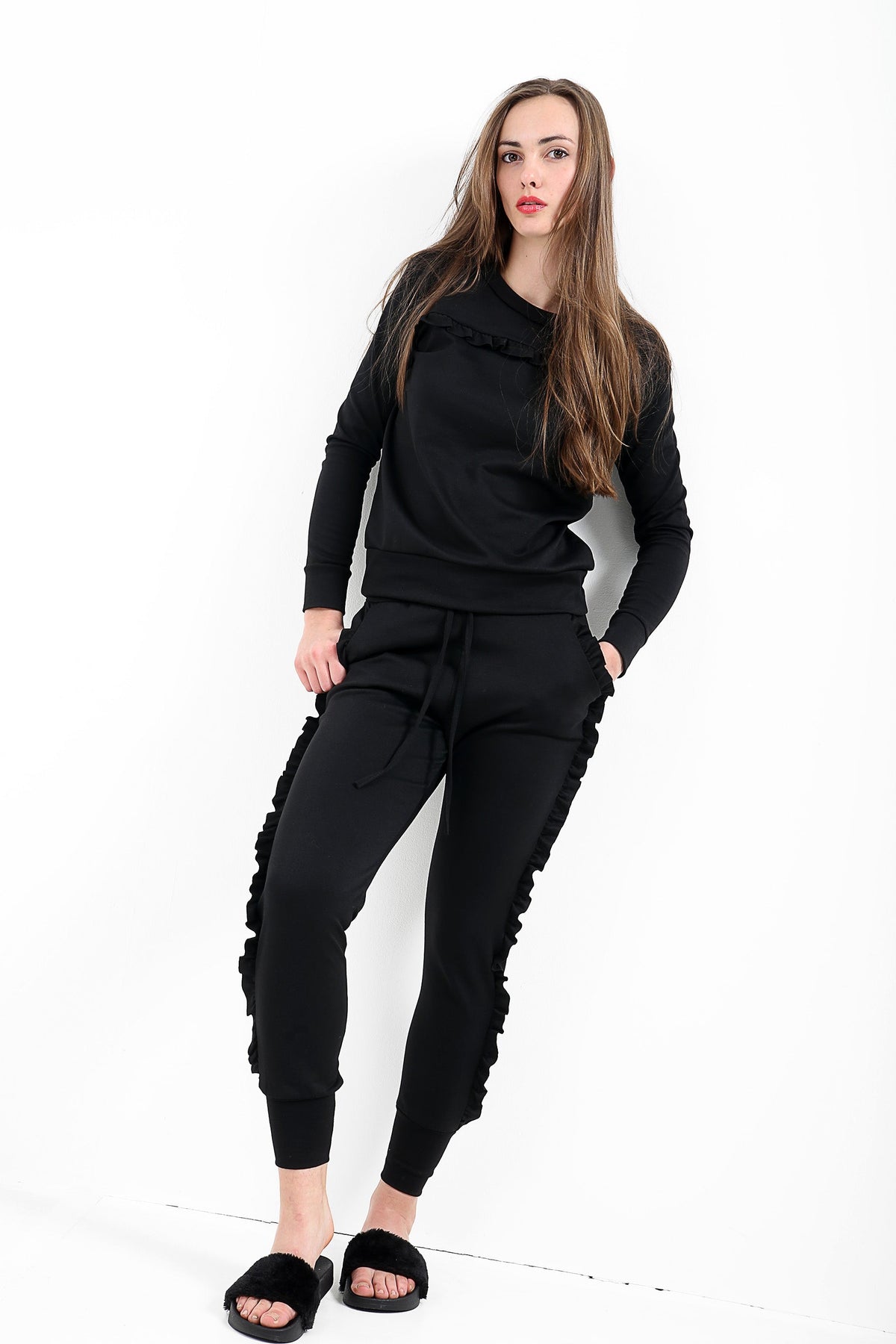 Ruffle Frill Top And Jogger Lounge Suit