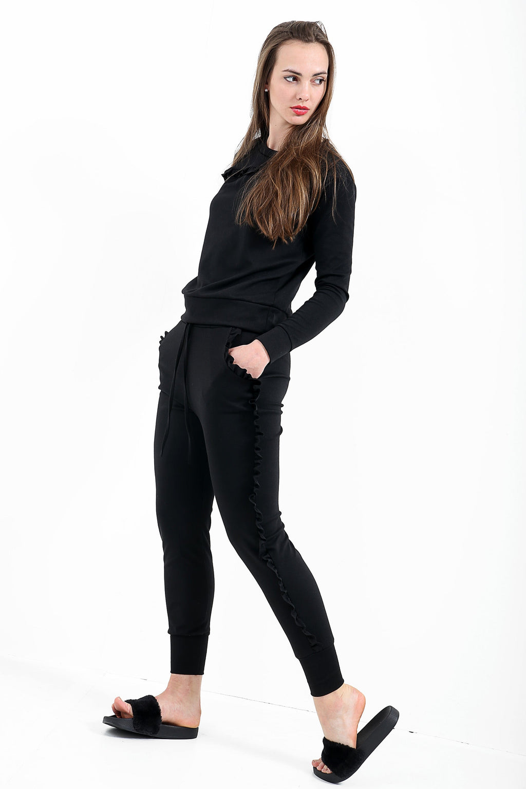 Ruffle Frill Top And Jogger Lounge Suit