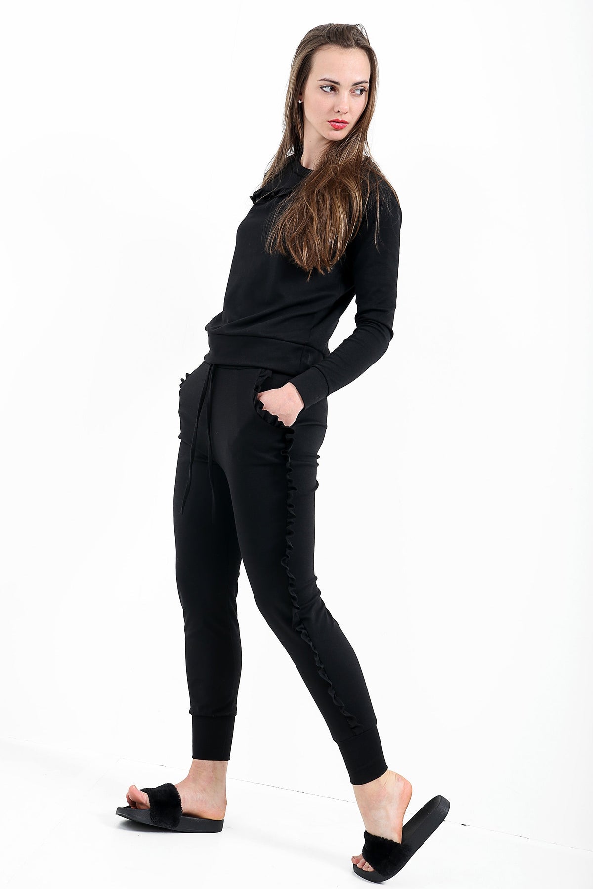 Ruffle Frill Top And Jogger Lounge Suit