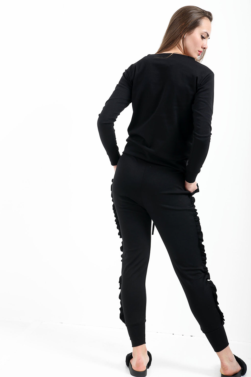 Ruffle Frill Top And Jogger Lounge Suit