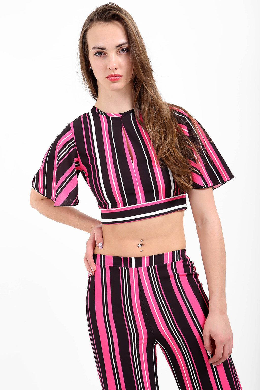 Striped Tie Knot Key Hole Crop Top