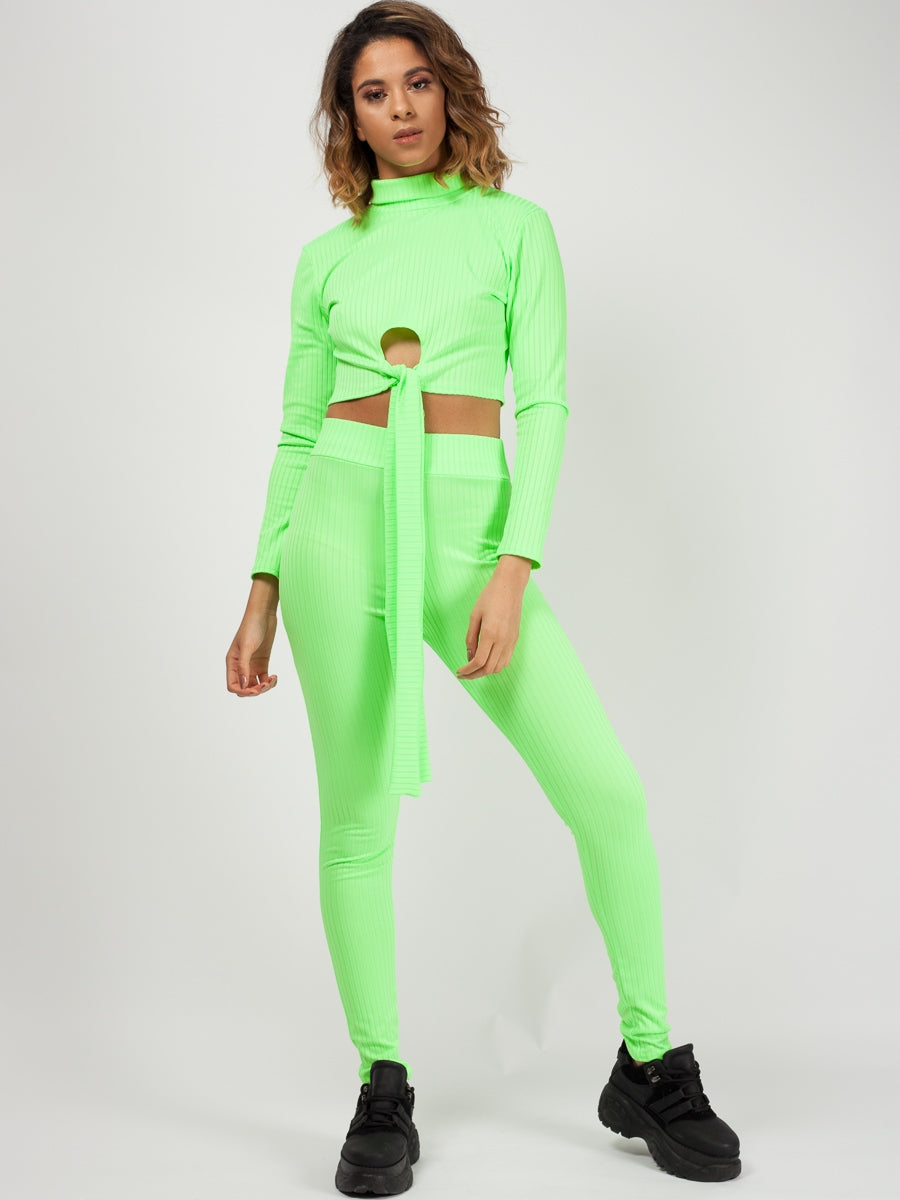Knot Front Crop Top & Trouser Ribbed Co-ord