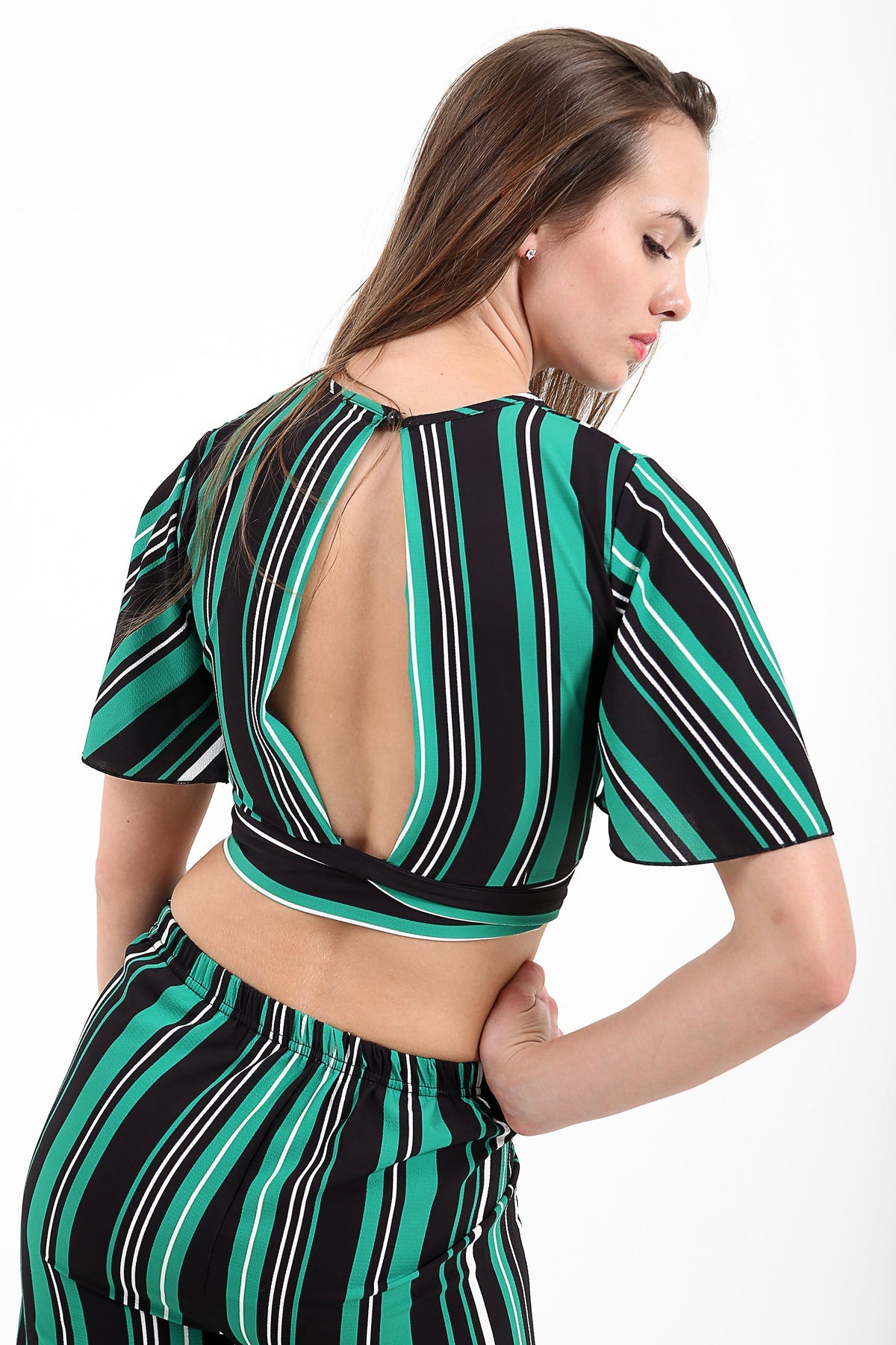 Striped Tie Knot Key Hole Crop Top