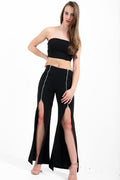 Bandeau Crop Top And Zip Front Trousers Co-Ord