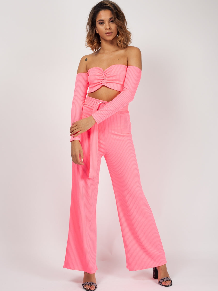 Ribbed Bandeau Crop Top & Trouser Co-ord