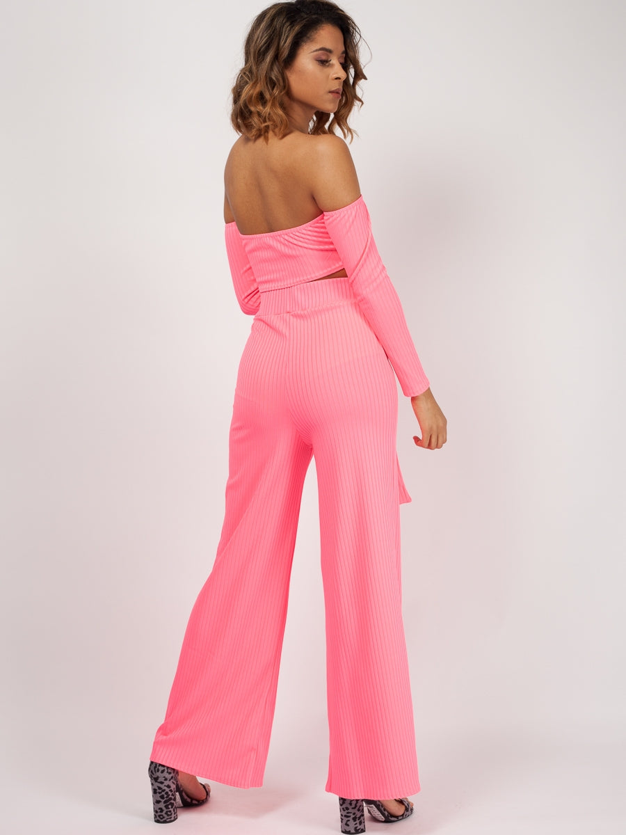 Ribbed Bandeau Crop Top & Trouser Co-ord