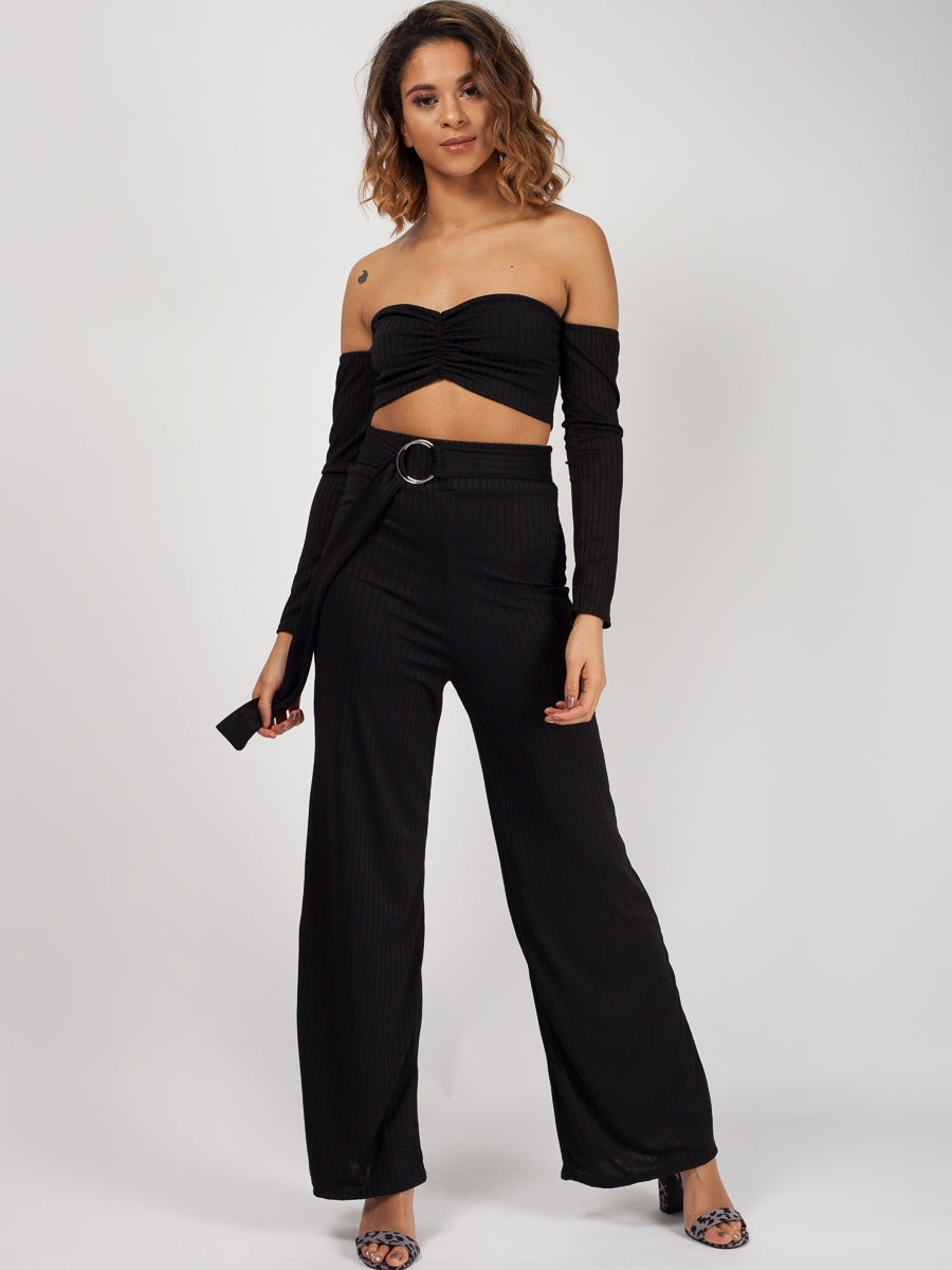 Ribbed Bandeau Crop Top & Trouser Co-ord