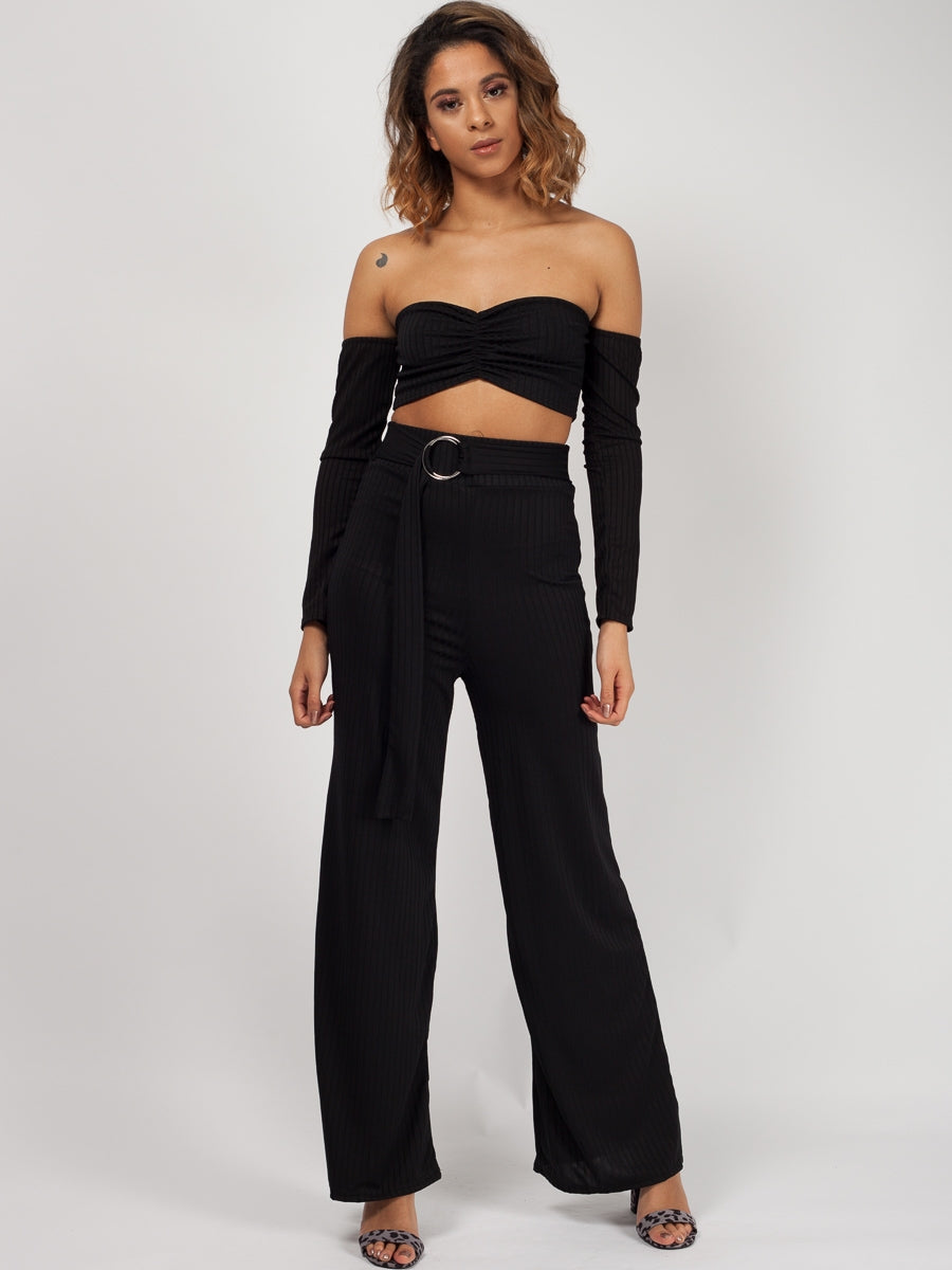 Ribbed Bandeau Crop Top & Trouser Co-ord