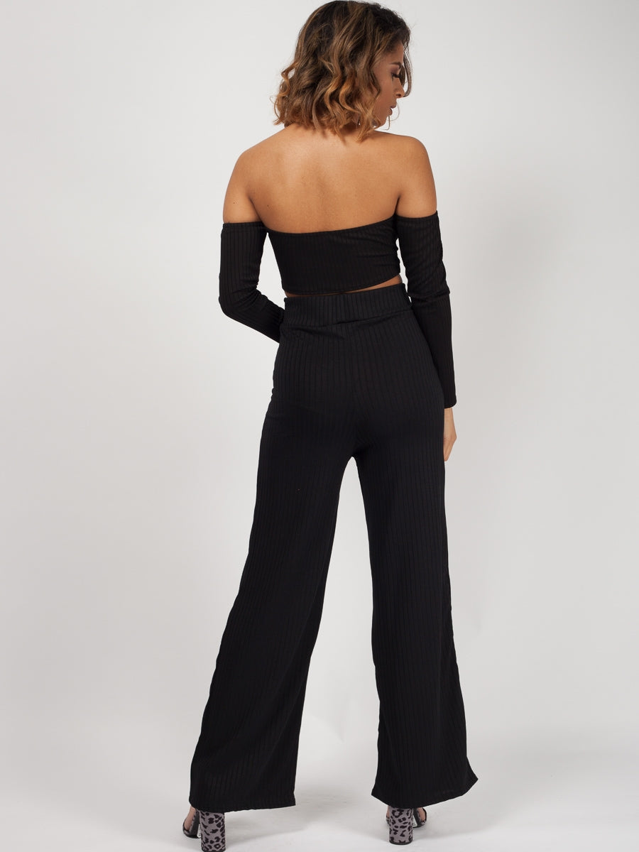 Ribbed Bandeau Crop Top & Trouser Co-ord