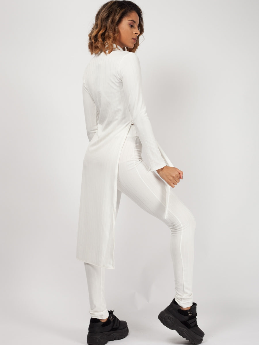 Dip Hem Crop Top & Trouser Ribbed Co-ord