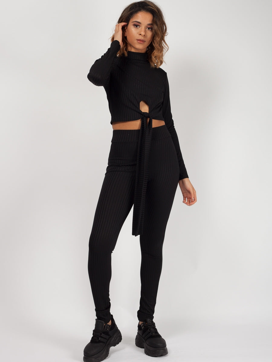 Knot Front Crop Top & Trouser Ribbed Co-ord