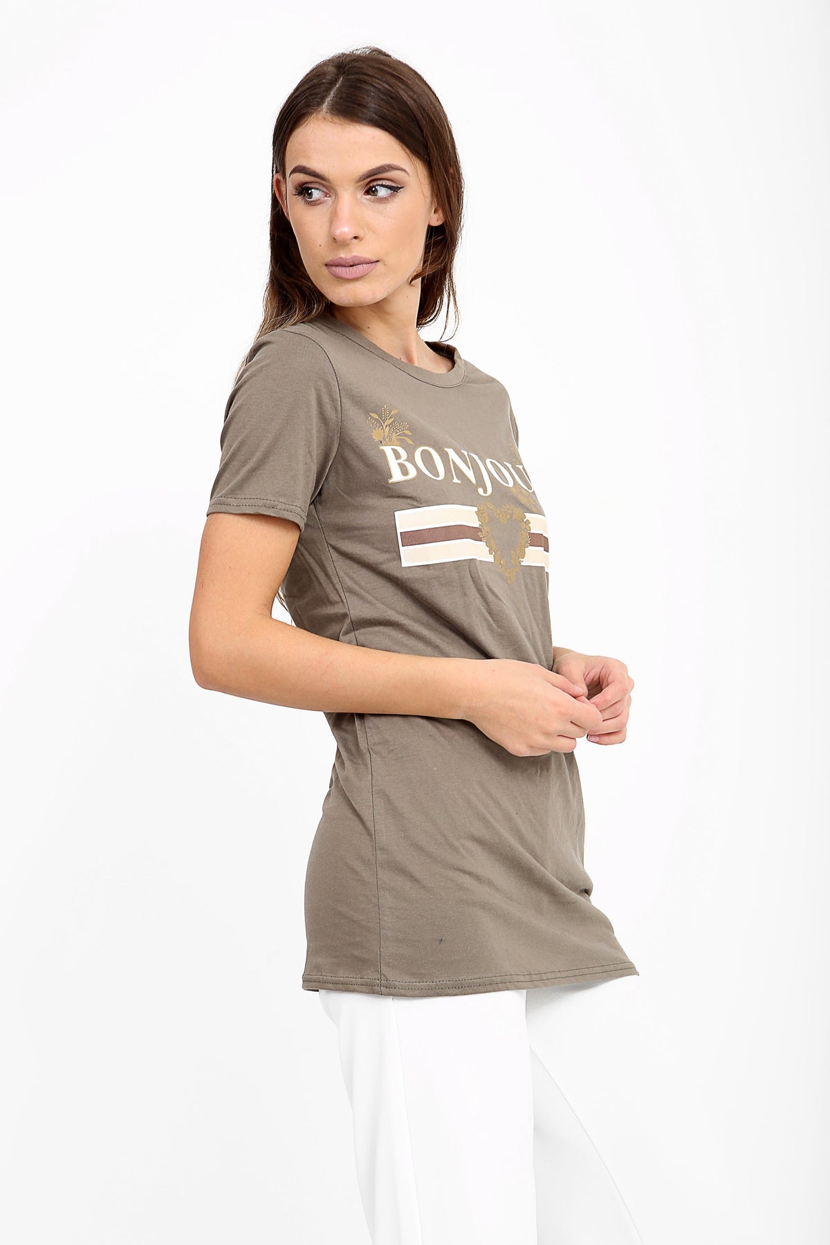 Bonjour Slogan Printed T Shirt
