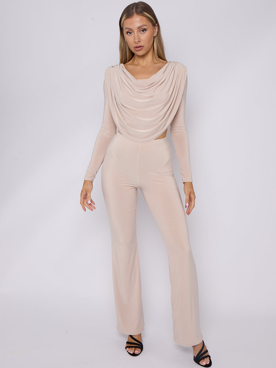 Slinky Draped Cowl Neck Crop Top & Trouser Co-ord