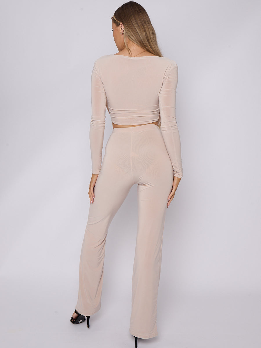 Slinky Draped Cowl Neck Crop Top & Trouser Co-ord