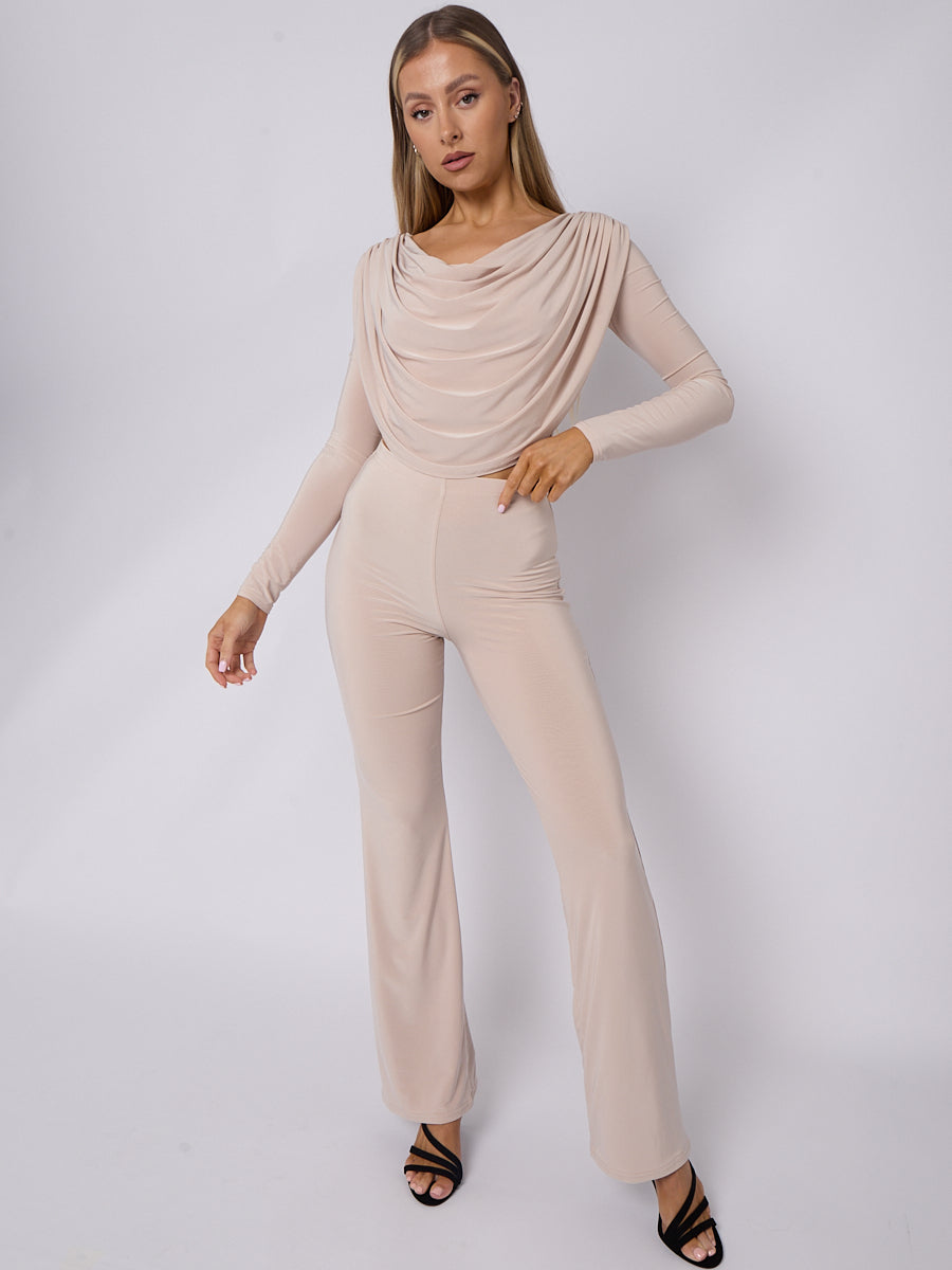 Slinky Draped Cowl Neck Crop Top & Trouser Co-ord