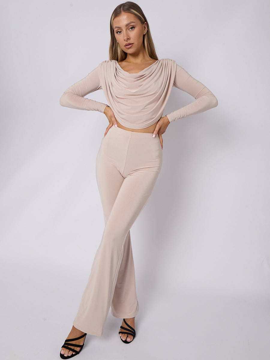 Slinky Draped Cowl Neck Crop Top & Trouser Co-ord