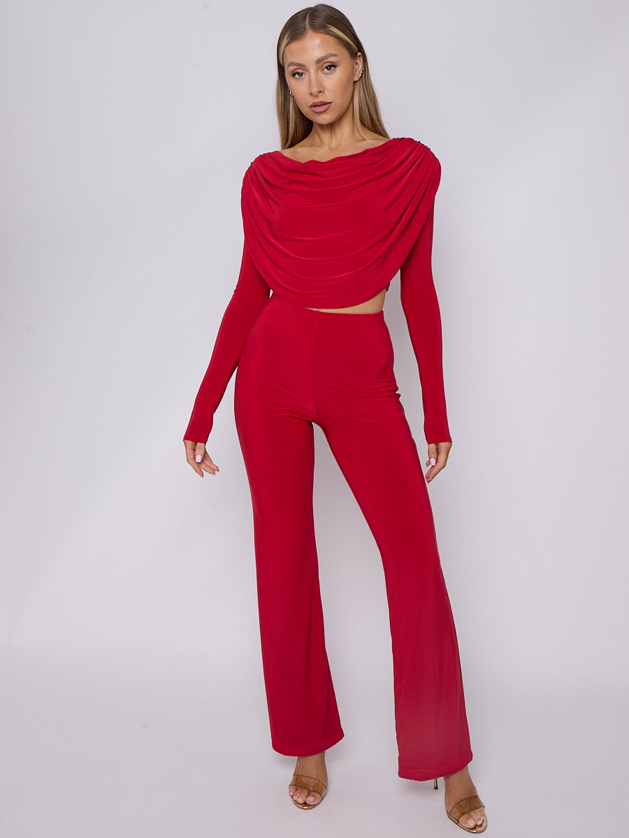 Slinky Draped Cowl Neck Crop Top & Trouser Co-ord