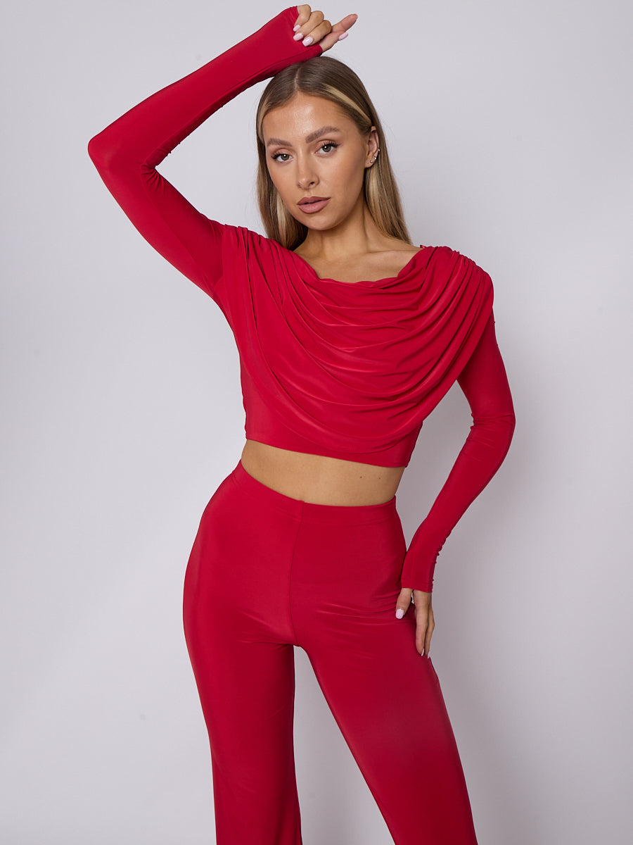 Slinky Draped Cowl Neck Crop Top & Trouser Co-ord