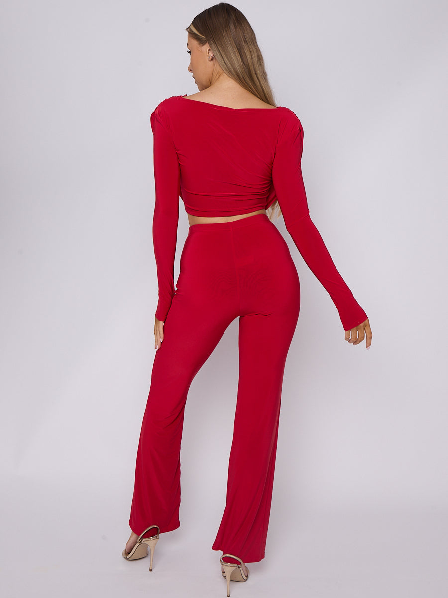 Slinky Draped Cowl Neck Crop Top & Trouser Co-ord