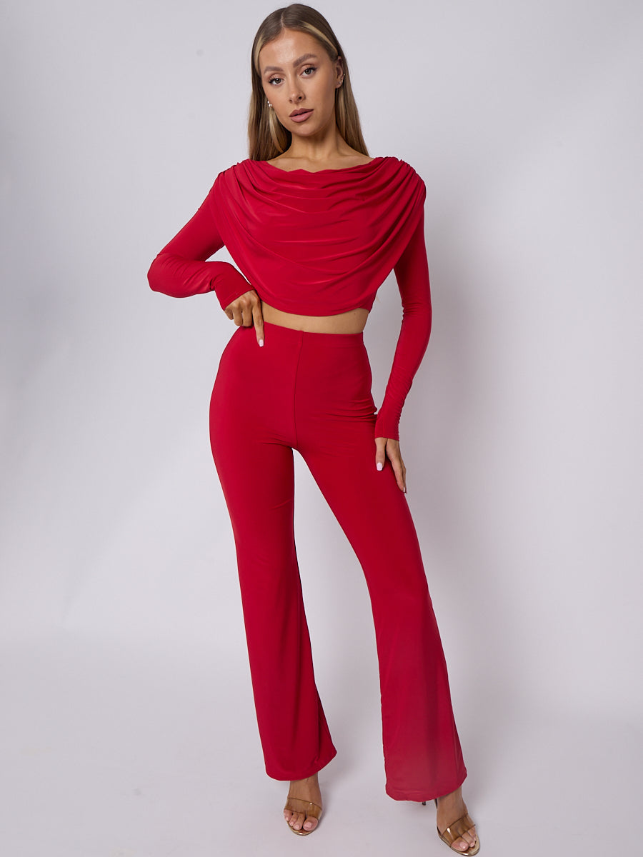 Slinky Draped Cowl Neck Crop Top & Trouser Co-ord