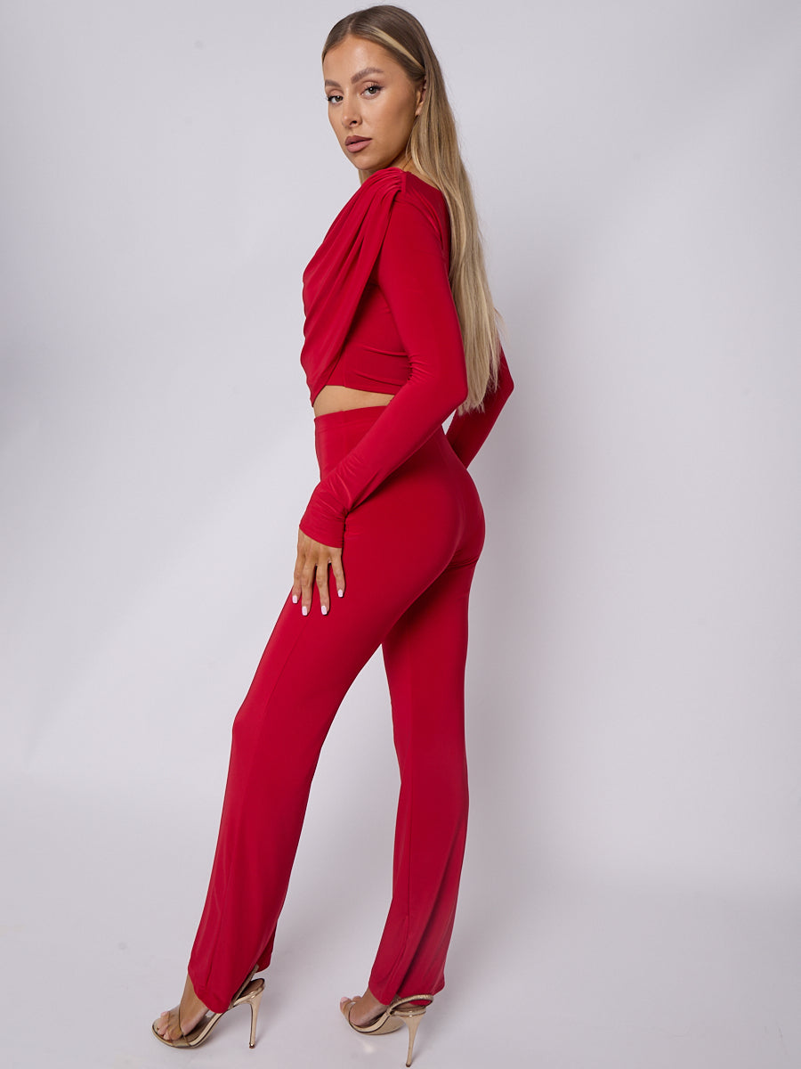 Slinky Draped Cowl Neck Crop Top & Trouser Co-ord