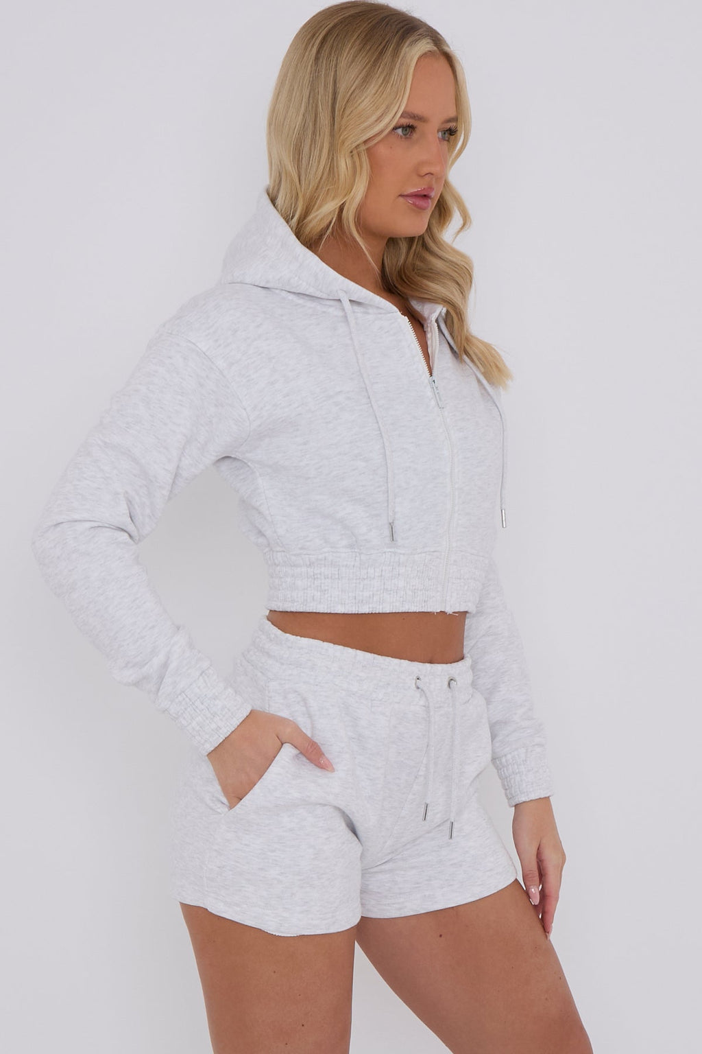 Cropped Zip Up Hoodie & Shorts Fleece Co-ord