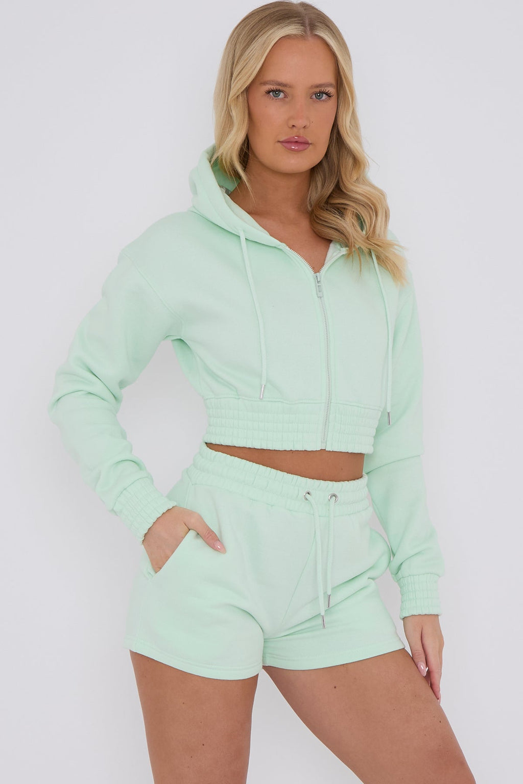 Cropped Zip Up Hoodie & Shorts Fleece Co-ord