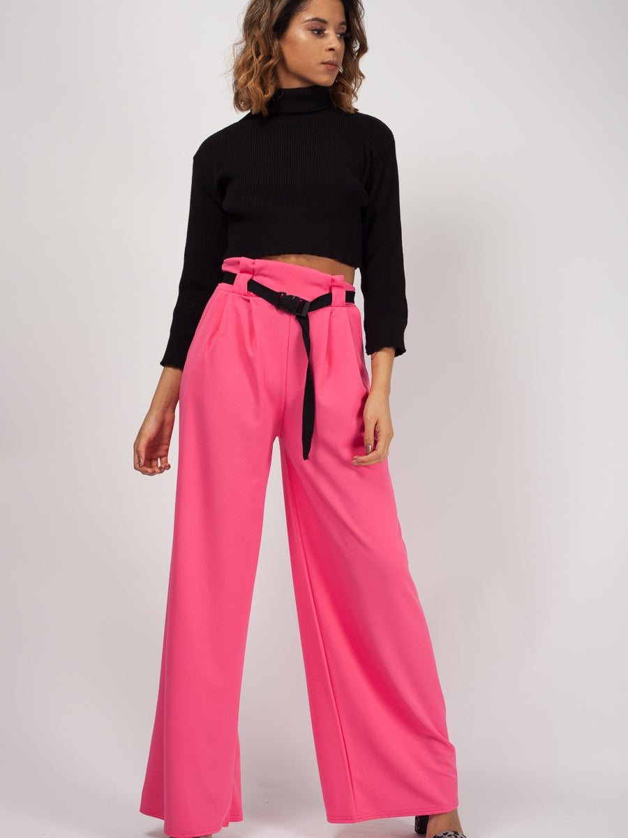 Buckle Belt High Waist Trousers