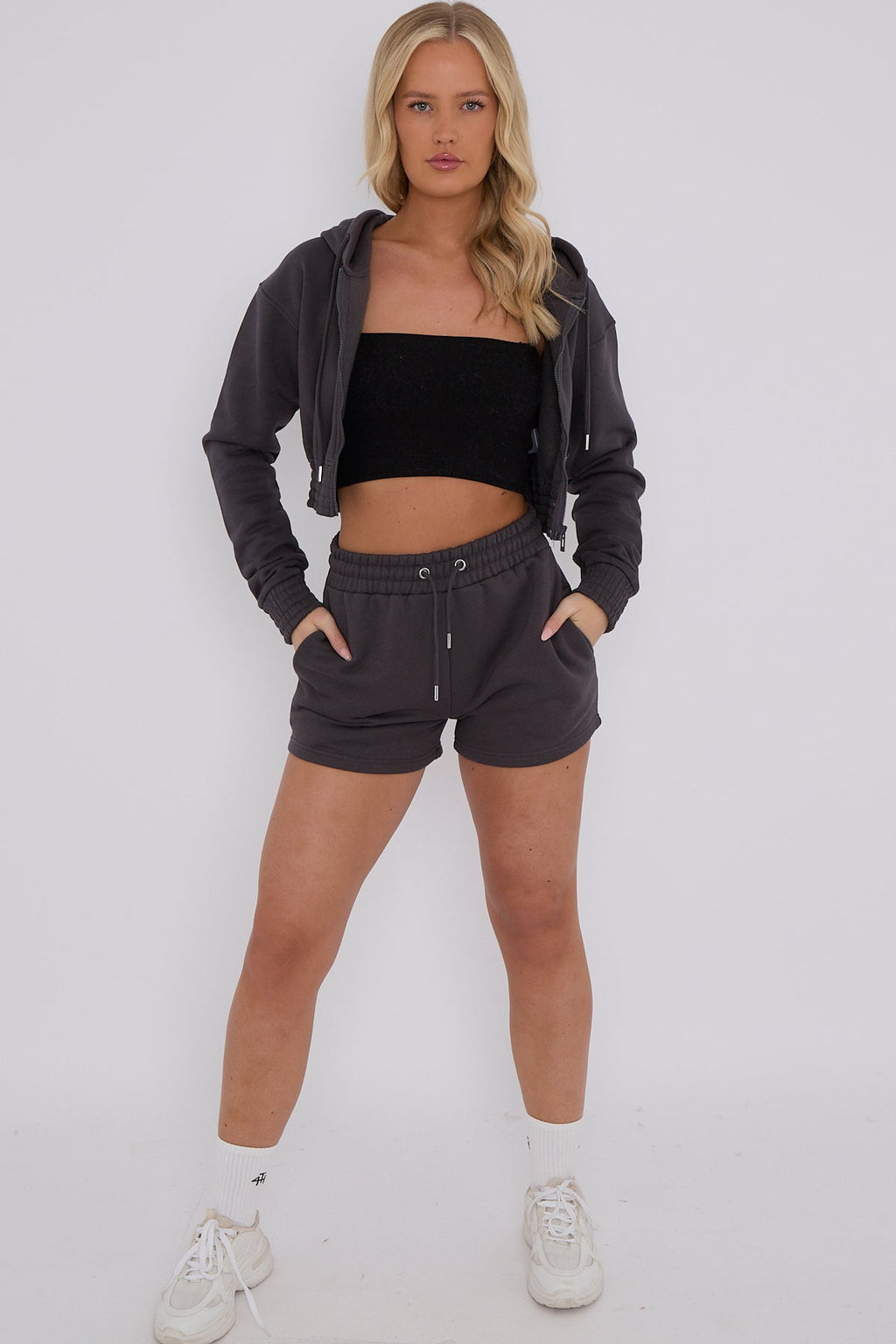 Cropped Zip Up Hoodie & Shorts Fleece Co-ord