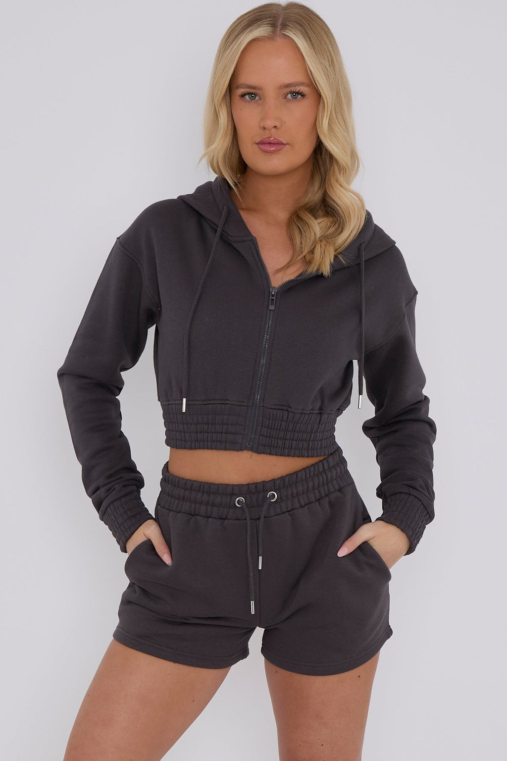 Cropped Zip Up Hoodie & Shorts Fleece Co-ord