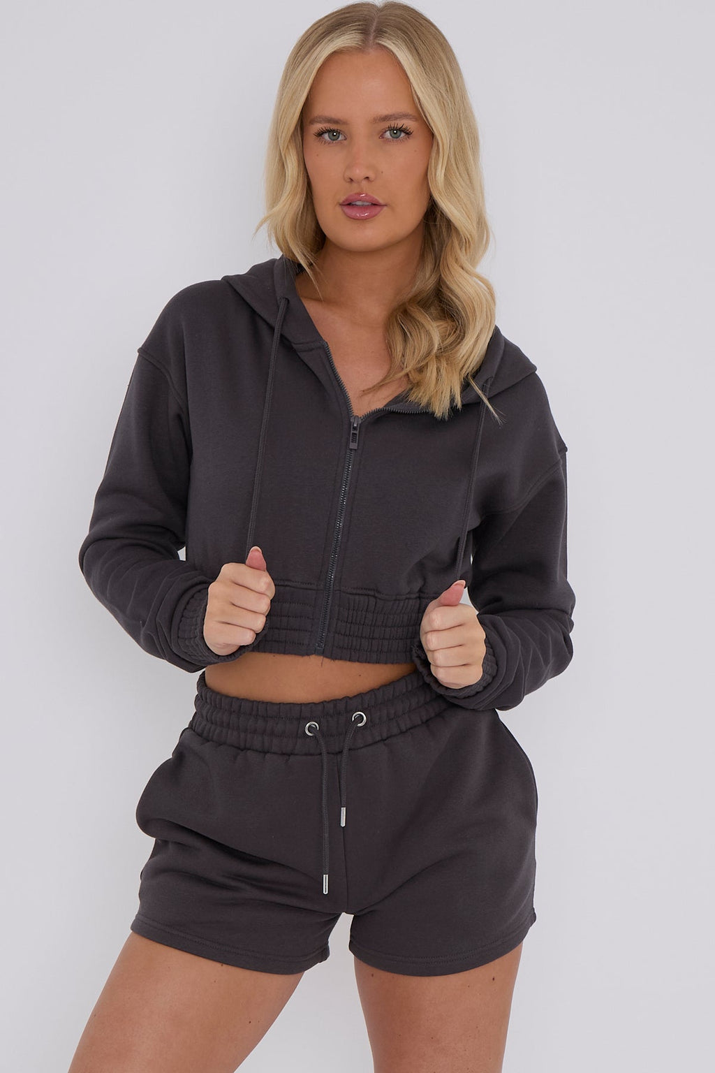 Cropped Zip Up Hoodie & Shorts Fleece Co-ord
