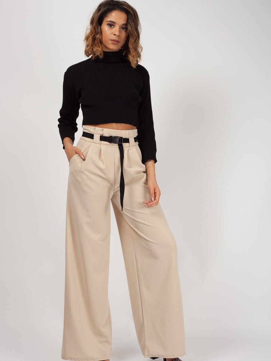 Buckle Belt High Waist Trousers