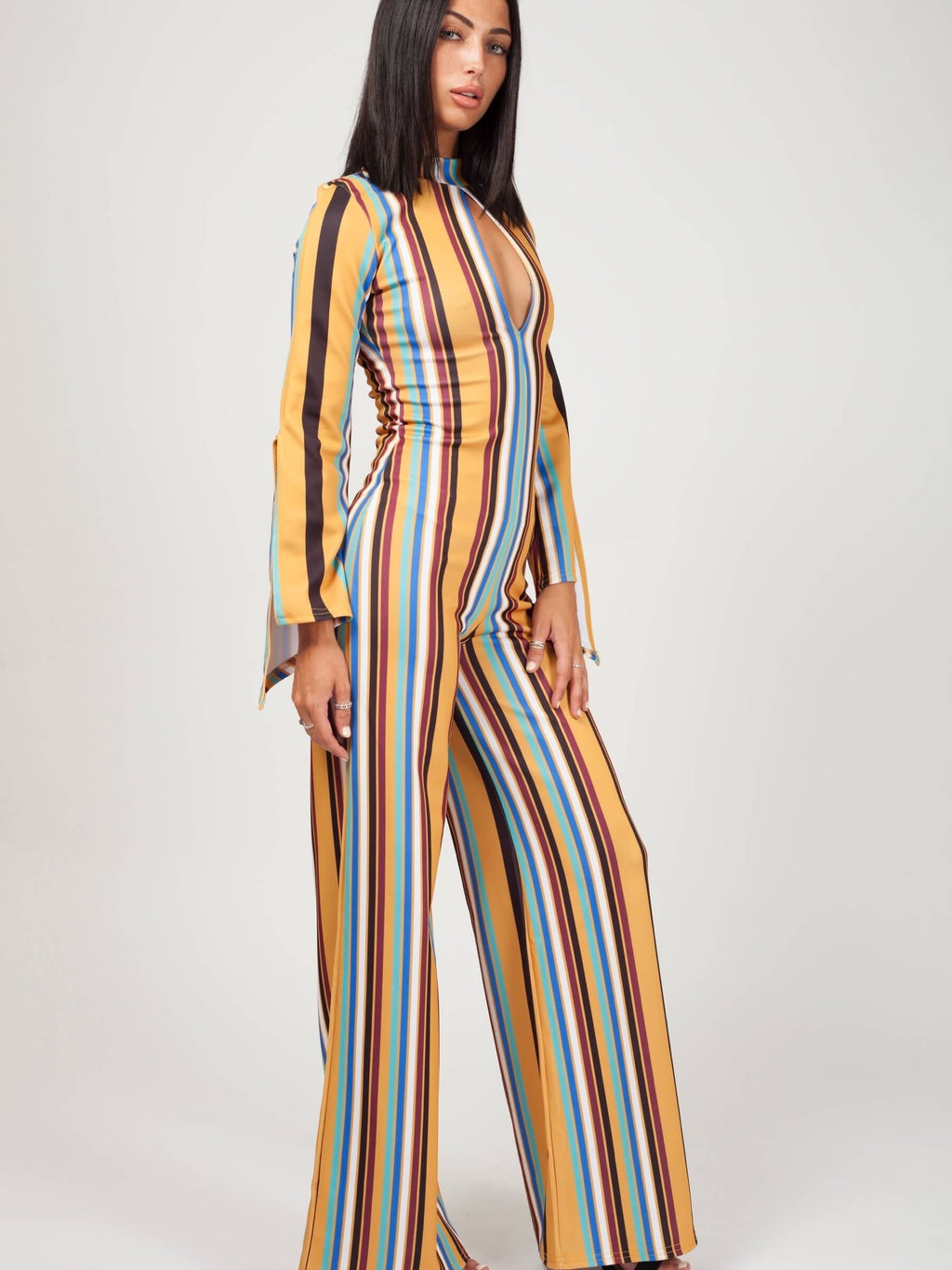 Keyhole Front Striped Jumpsuit