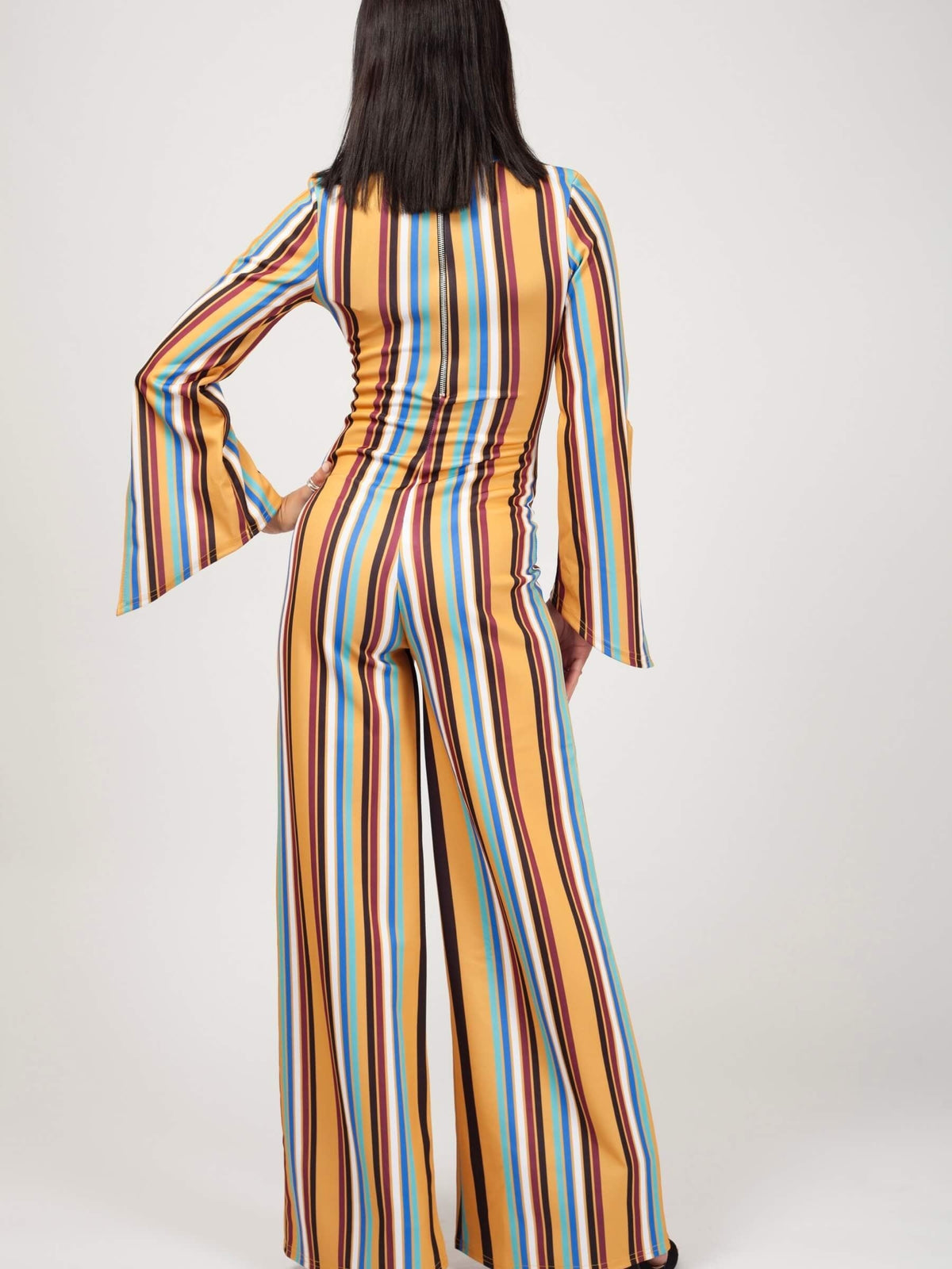 Keyhole Front Striped Jumpsuit