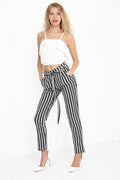Striped Cigarette Trousers With Belt