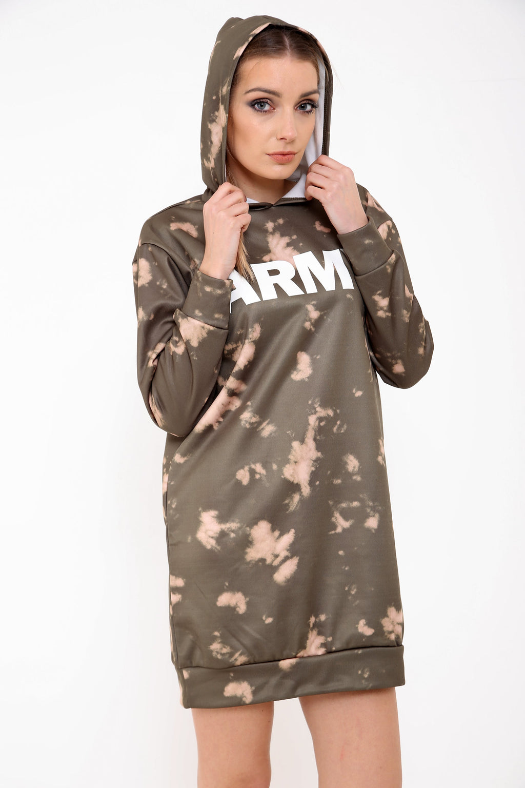 Army Print Oversized Hooded Jumper Dress
