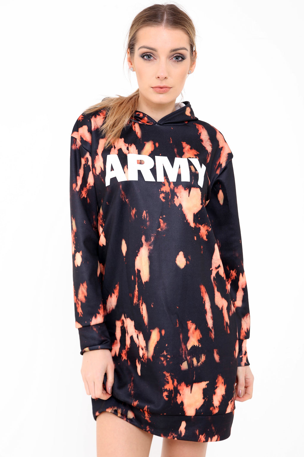 Army Print Oversized Hooded Jumper Dress