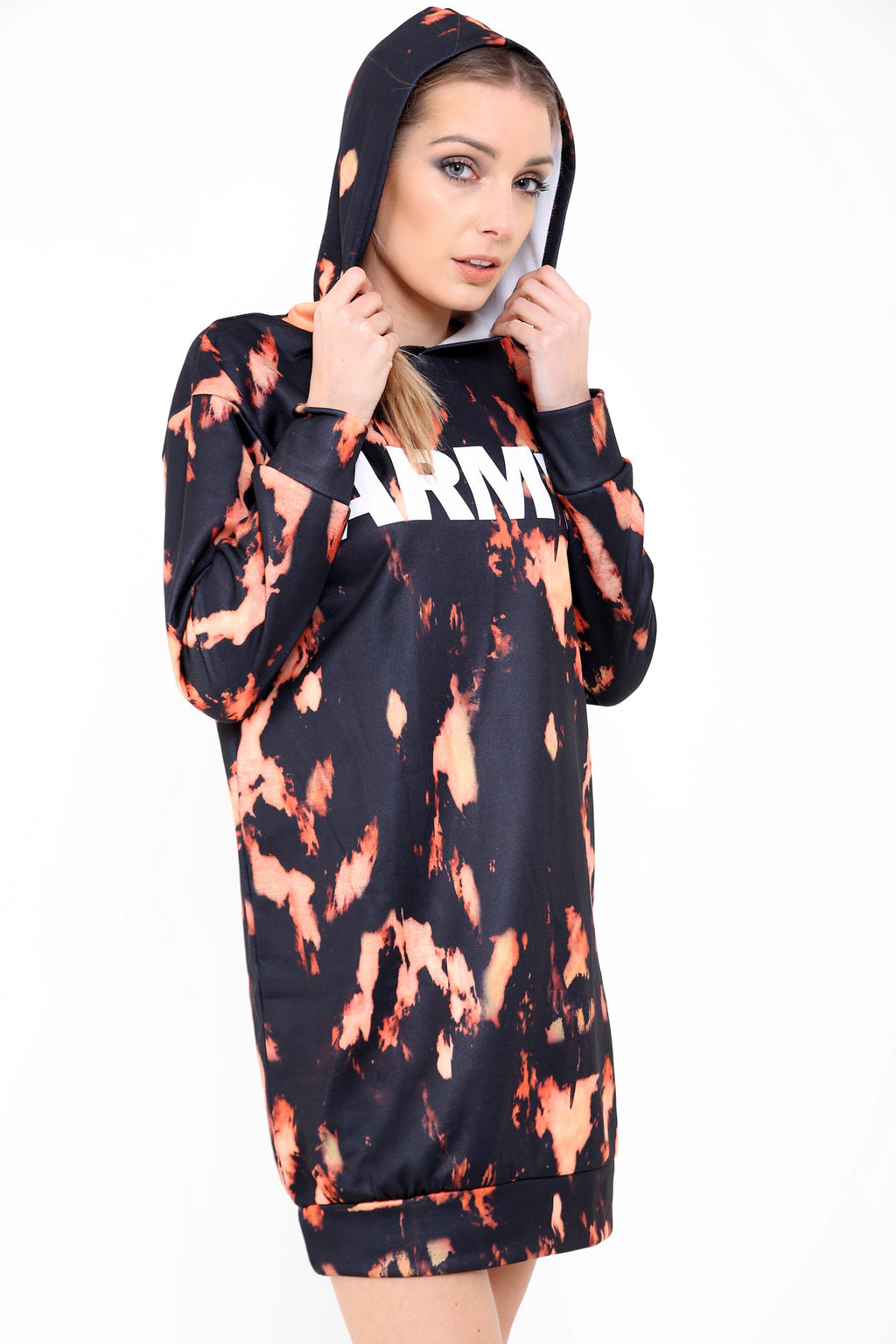 Army Print Oversized Hooded Jumper Dress