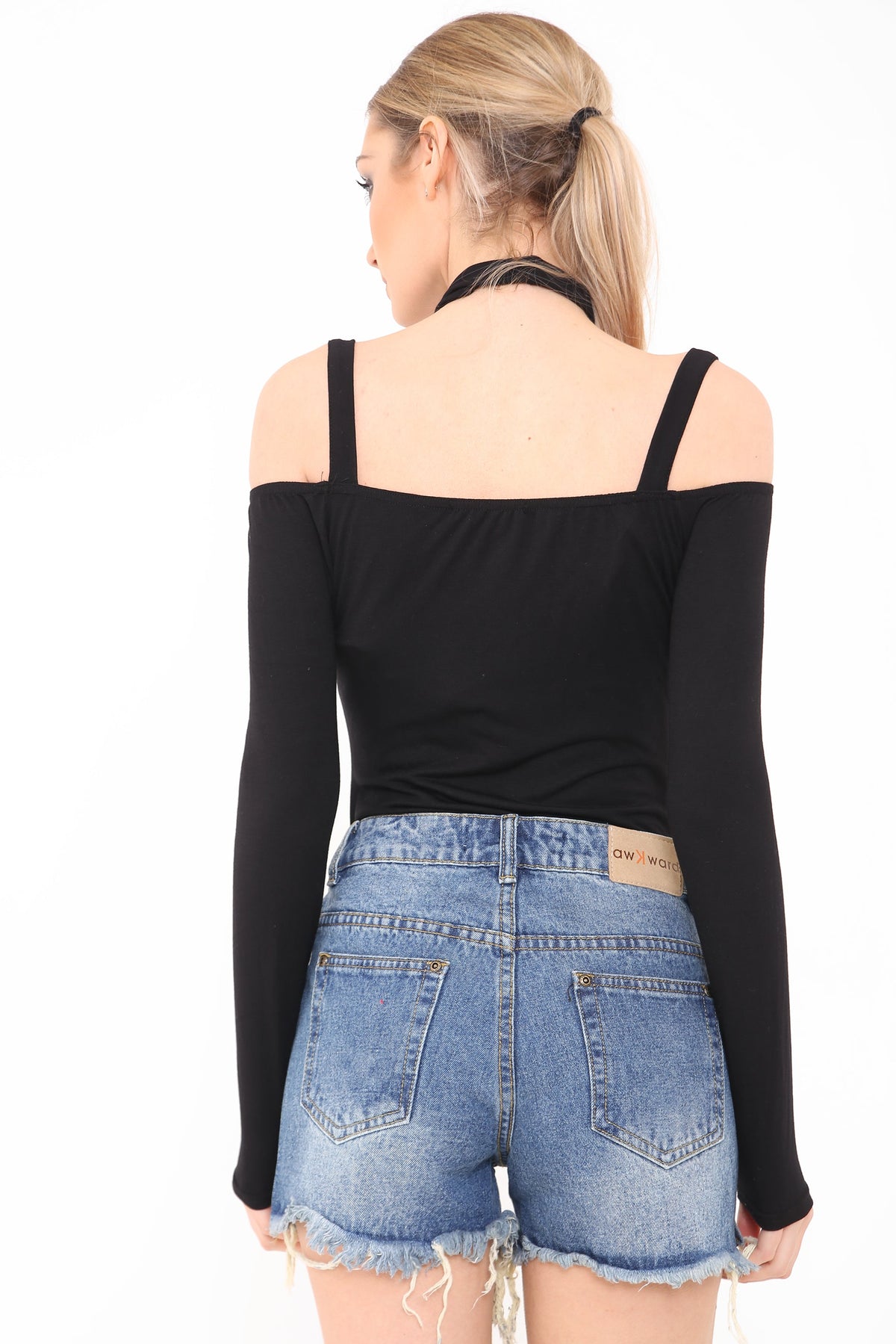 Cold Shoulder Choker Neck Strappy Bodysuit