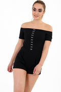Hook And Eye Detail Bardot Playsuit