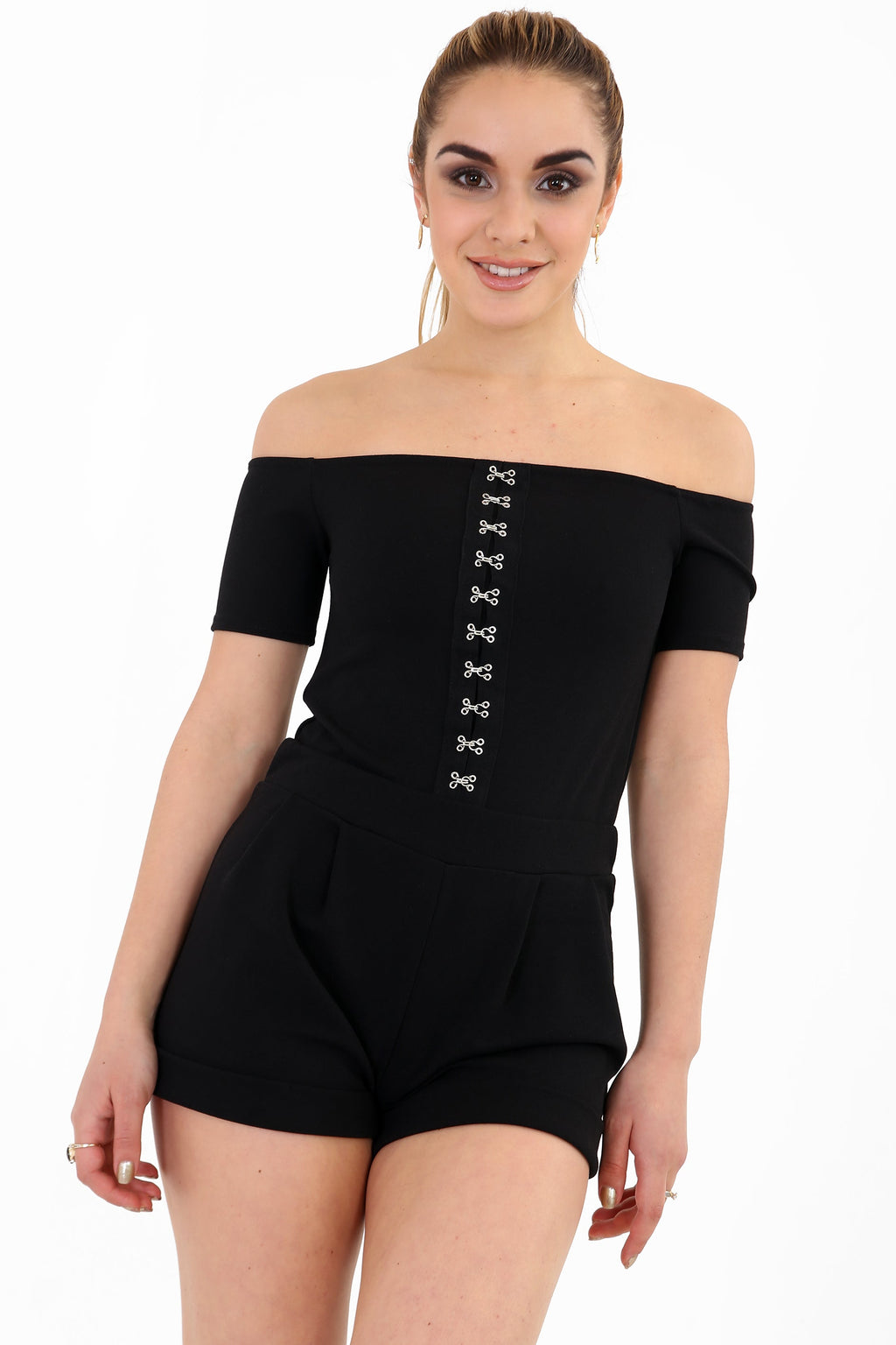 Hook And Eye Detail Bardot Playsuit